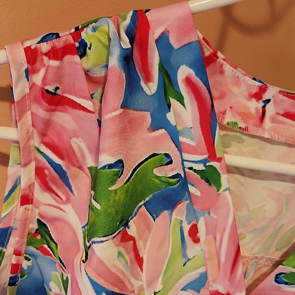 4/$20 SHEIN Vibrant Floral V-Neck Blouse - Pink and Blue - Picture 2 of 5